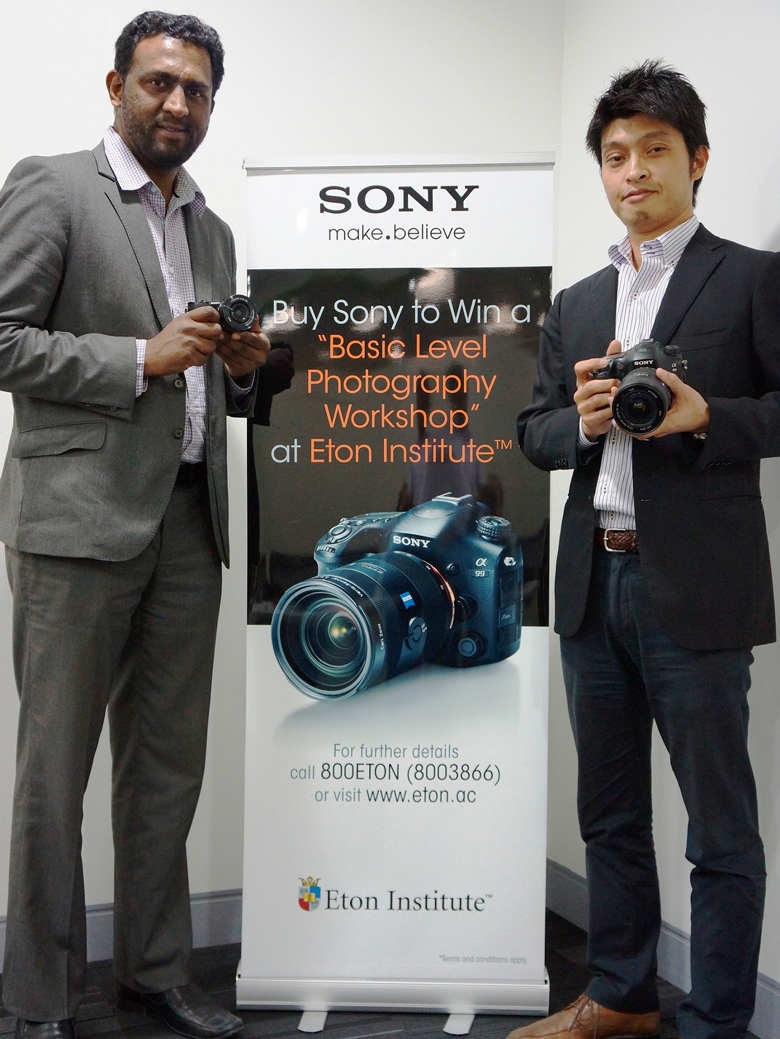Moaz Khan, Marketing Manager, Eton Institute & Toshiaki Shirai, Head of Digital Imaging Business, Sony Middle East and Africa FZE announcing the Sony-Eton Workshop for Basic Photography
