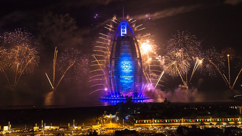 UAE National Day fireworks and Expo 2020 celebrations at Burj Al Arab, Dubai